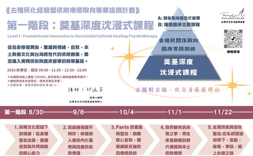 《去殖民化經驗型依附療癒取向專業培訓計劃》- 奠基深度沉浸式 picture